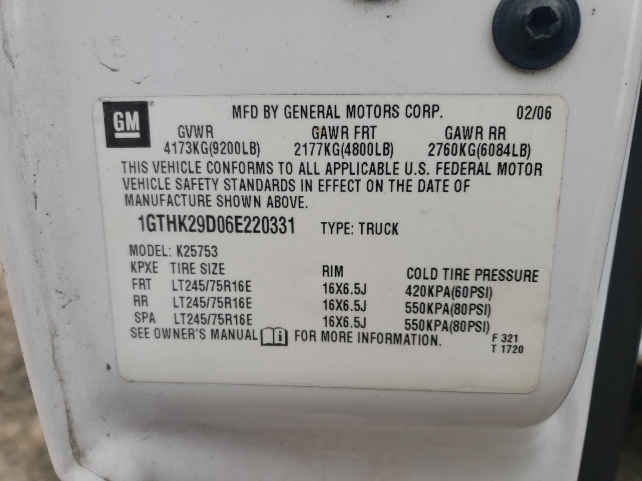 2006 GMC Sierra K2500 Heavy Duty VIN: 1GTHK29D06E220331 Lot: 83905825