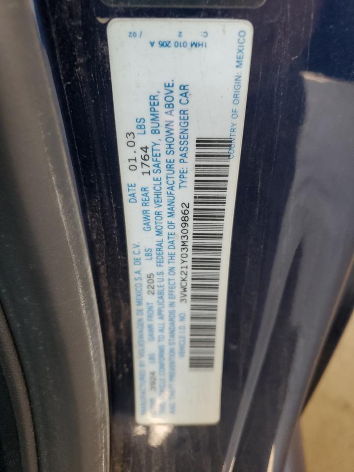 2003 Volkswagen New Beetle Gls VIN: 3VWCK21Y03M309862 Lot: 72050685