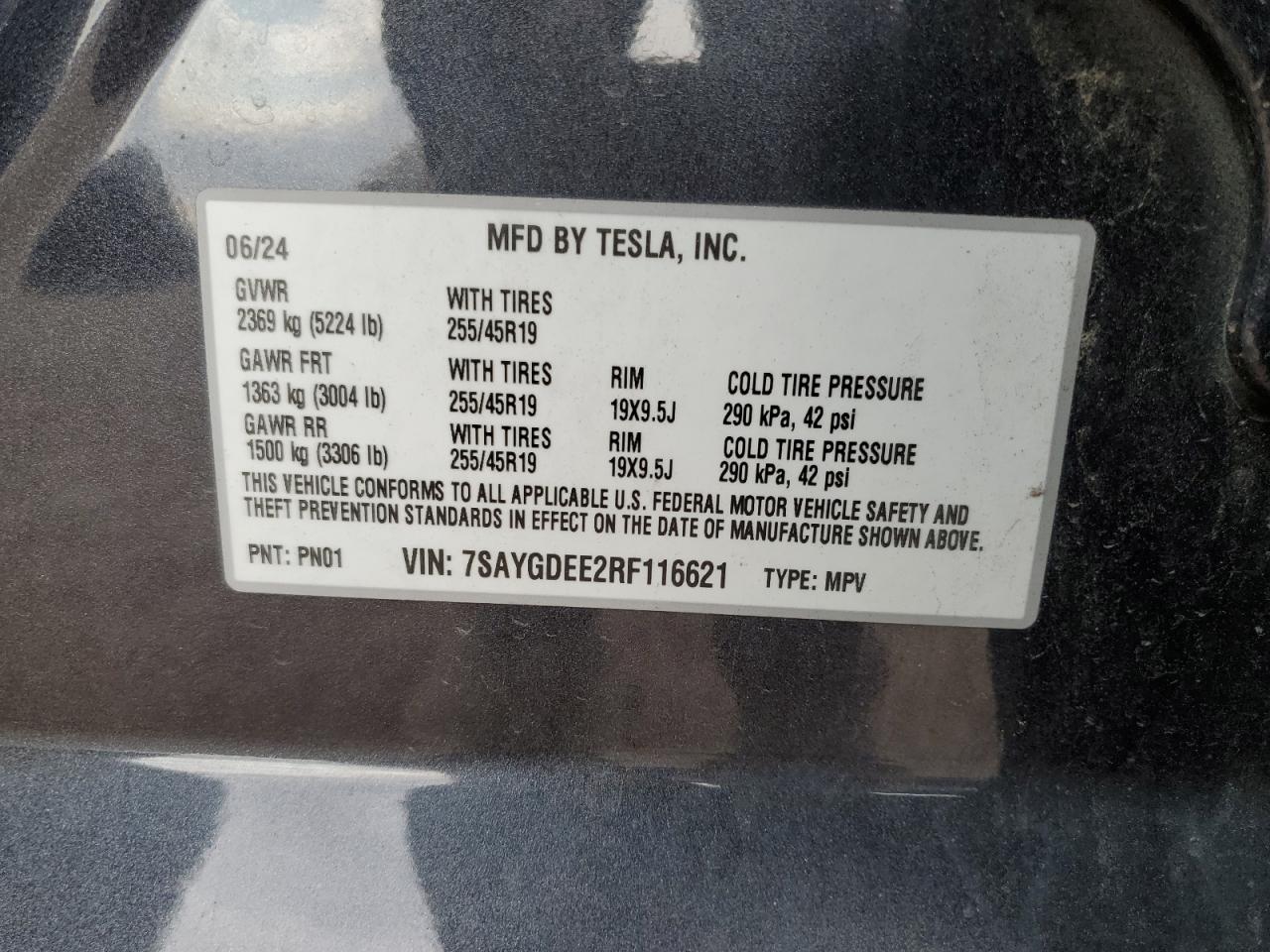 2024 Tesla Model Y VIN: 7SAYGDEE2RF116621 Lot: 80052465