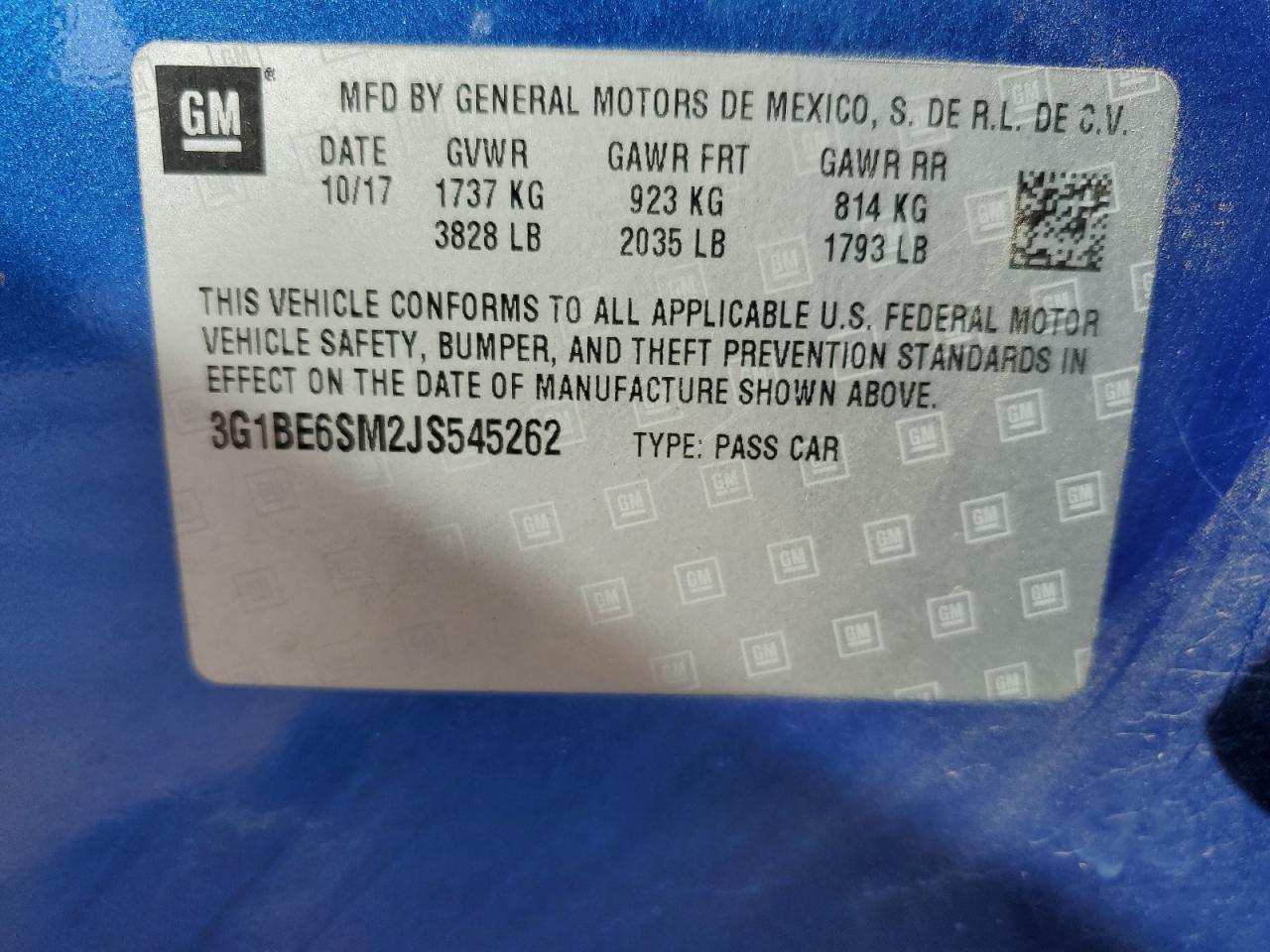 2018 Chevrolet Cruze Lt VIN: 3G1BE6SM2JS545262 Lot: 81830925