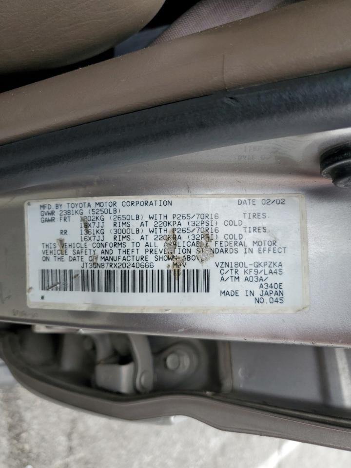 2002 Toyota 4Runner Limited VIN: JT3GN87RX20240666 Lot: 81644645