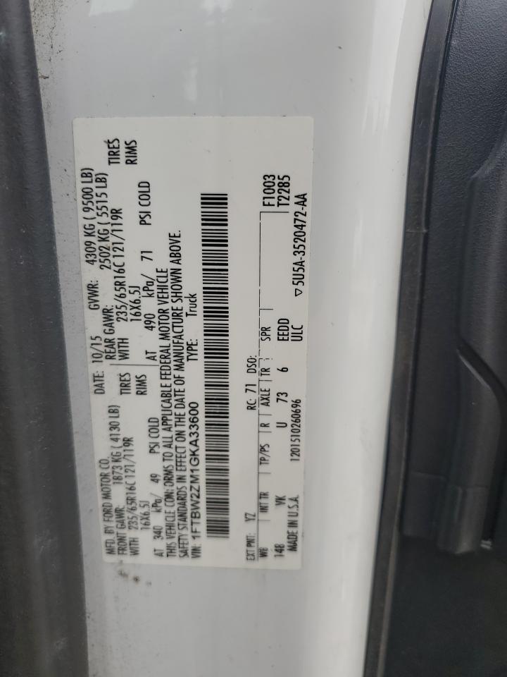 2016 Ford Transit T-350 VIN: 1FTBW2ZM1GKA33600 Lot: 84031495