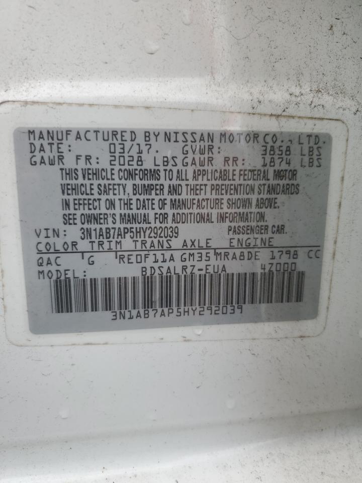 2017 Nissan Sentra S VIN: 3N1AB7AP5HY292039 Lot: 80812555