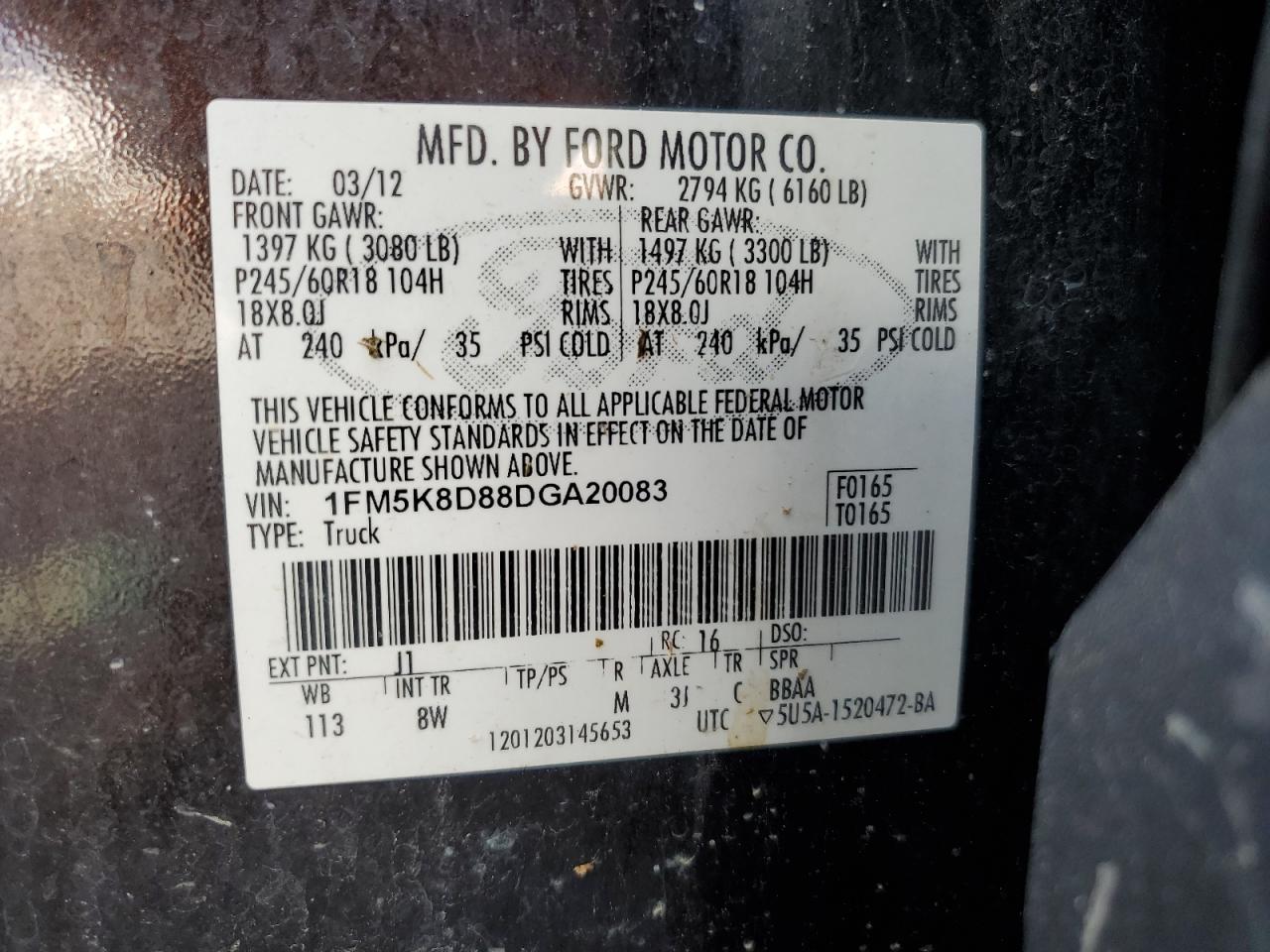 2013 Ford Explorer Xlt VIN: 1FM5K8D88DGA20083 Lot: 81397145