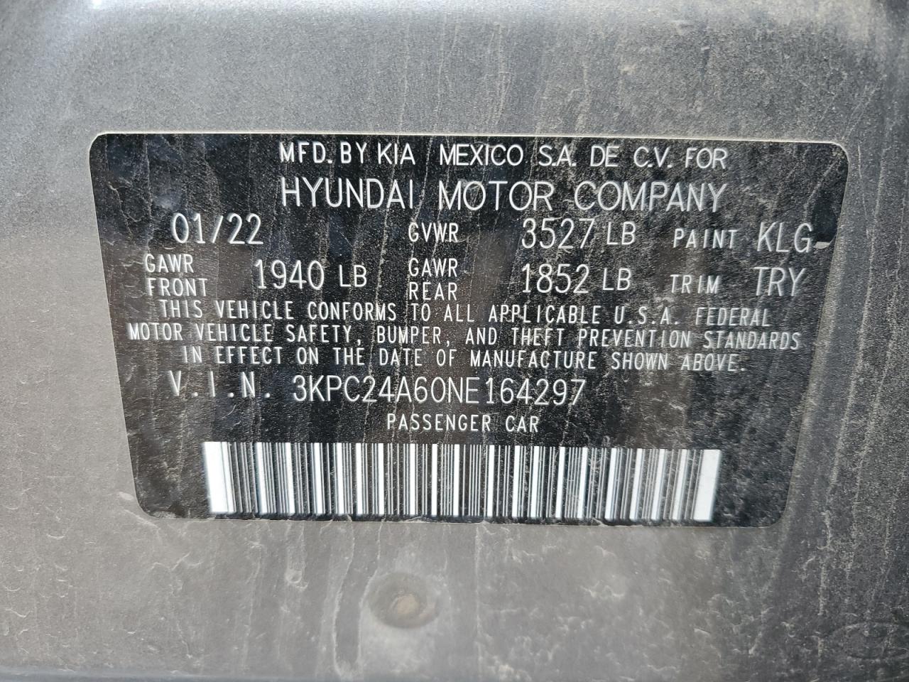 2022 Hyundai Accent Se VIN: 3KPC24A60NE164297 Lot: 80587735