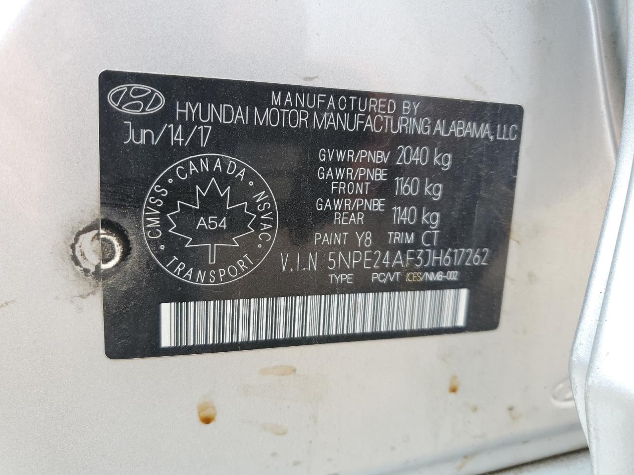 2018 Hyundai Sonata Se VIN: 5NPE24AF3JH617262 Lot: 70597945