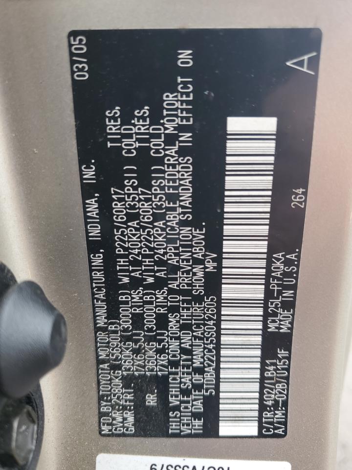 2005 Toyota Sienna Xle VIN: 5TDBA22C45S042605 Lot: 84201765