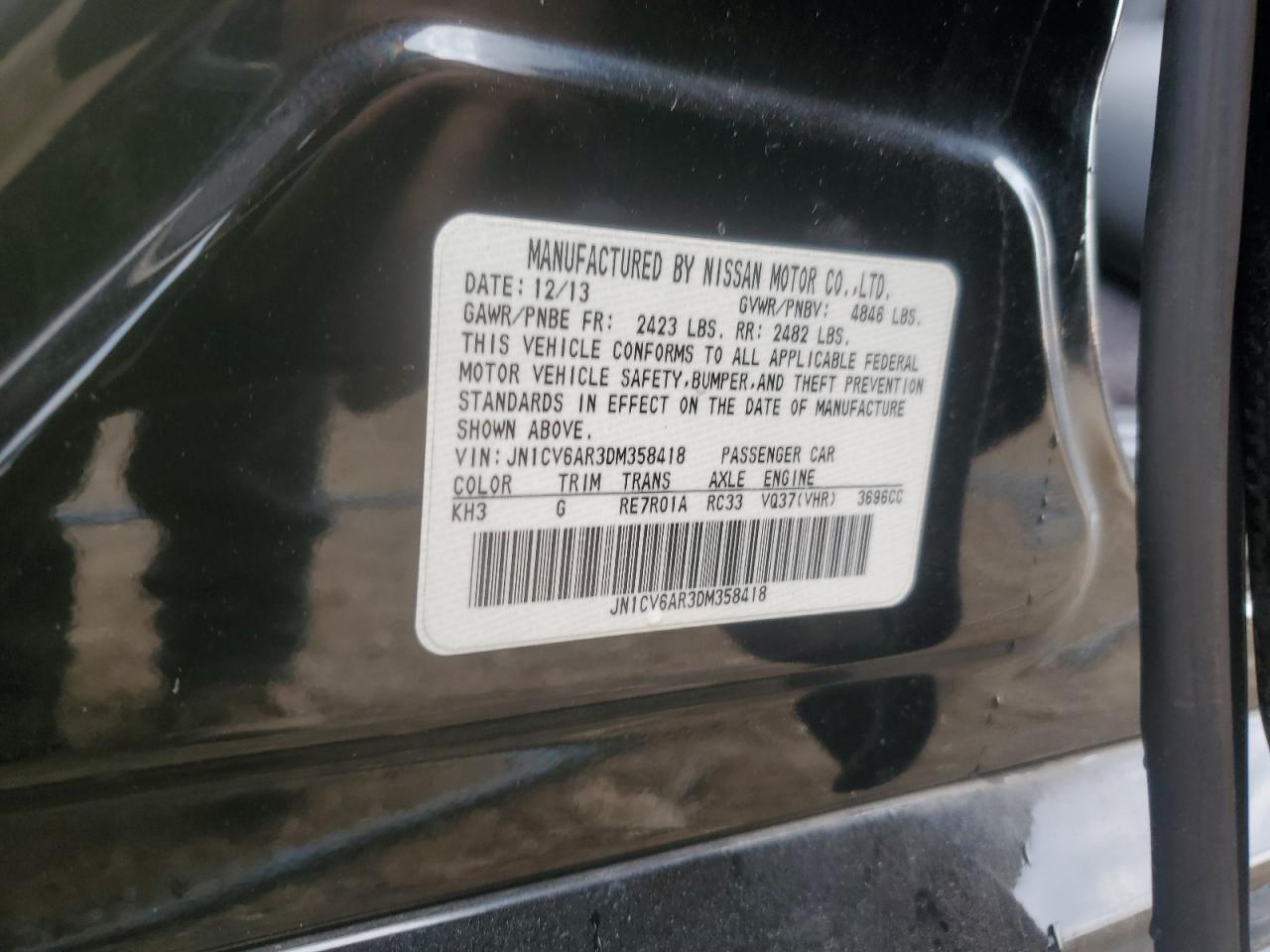 2013 Infiniti G37 VIN: JN1CV6AR3DM358418 Lot: 81526615