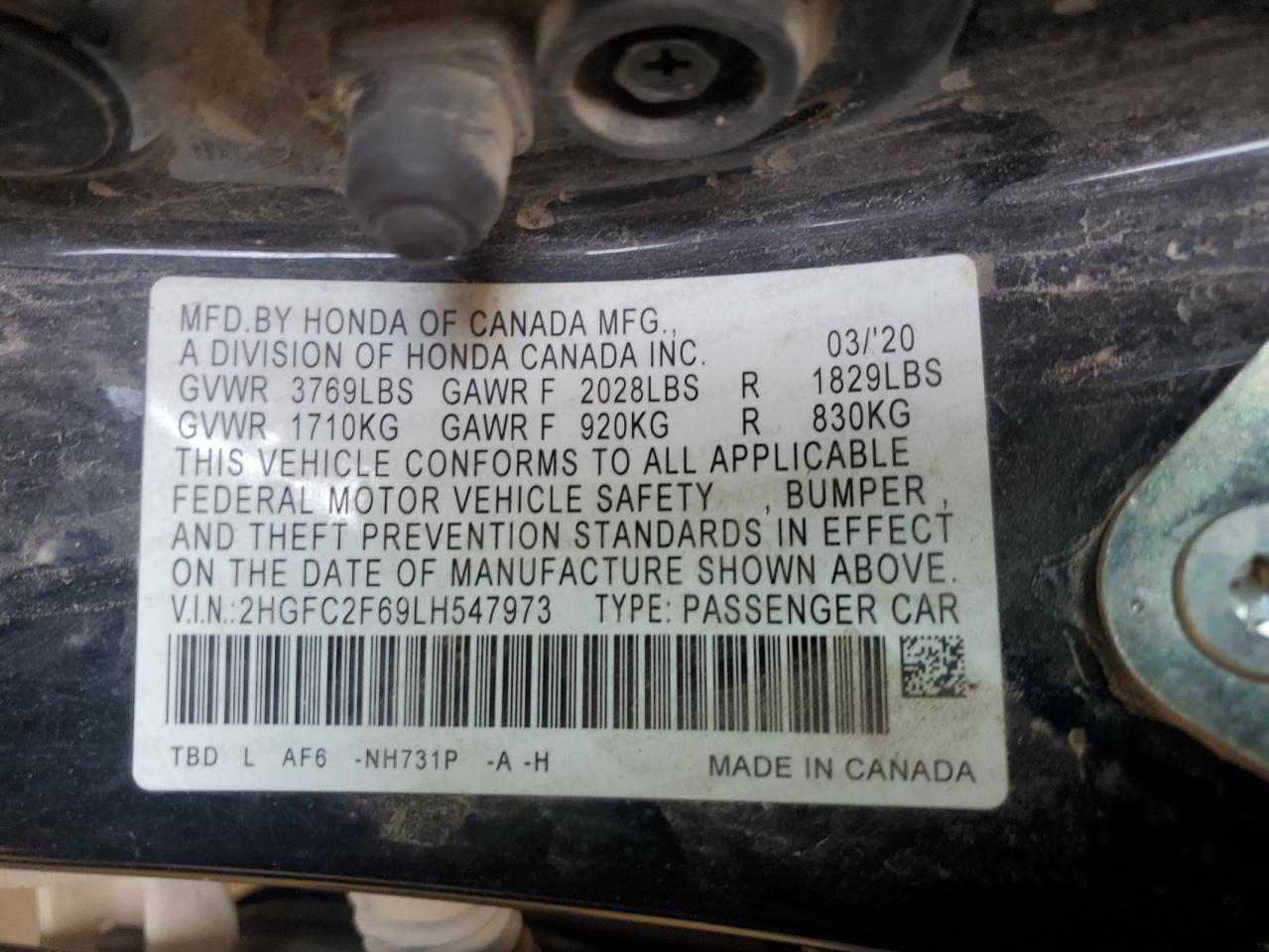 2020 Honda Civic Lx VIN: 2HGFC2F69LH547973 Lot: 72005035