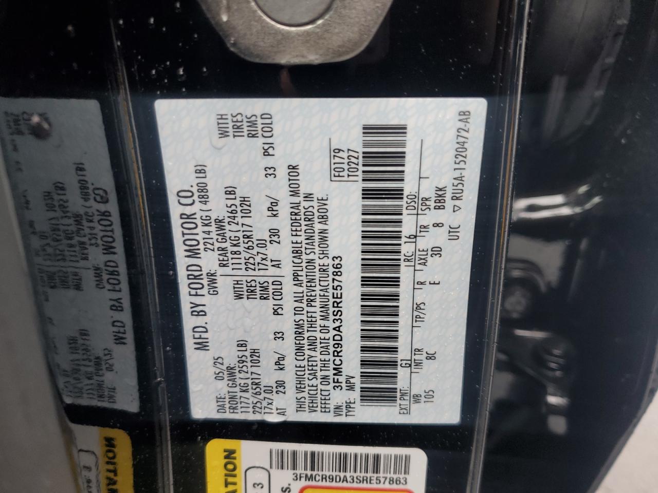 2025 Ford Bronco Sport Badlands VIN: 3FMCR9DA3SRE57863 Lot: 83960395