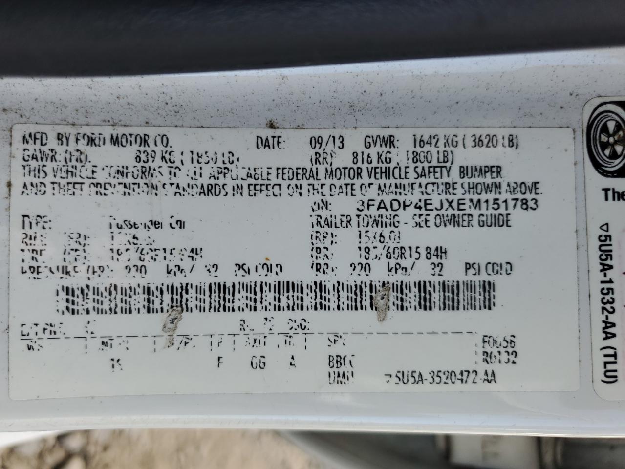 2014 Ford Fiesta Se VIN: 3FADP4EJXEM151783 Lot: 71641375