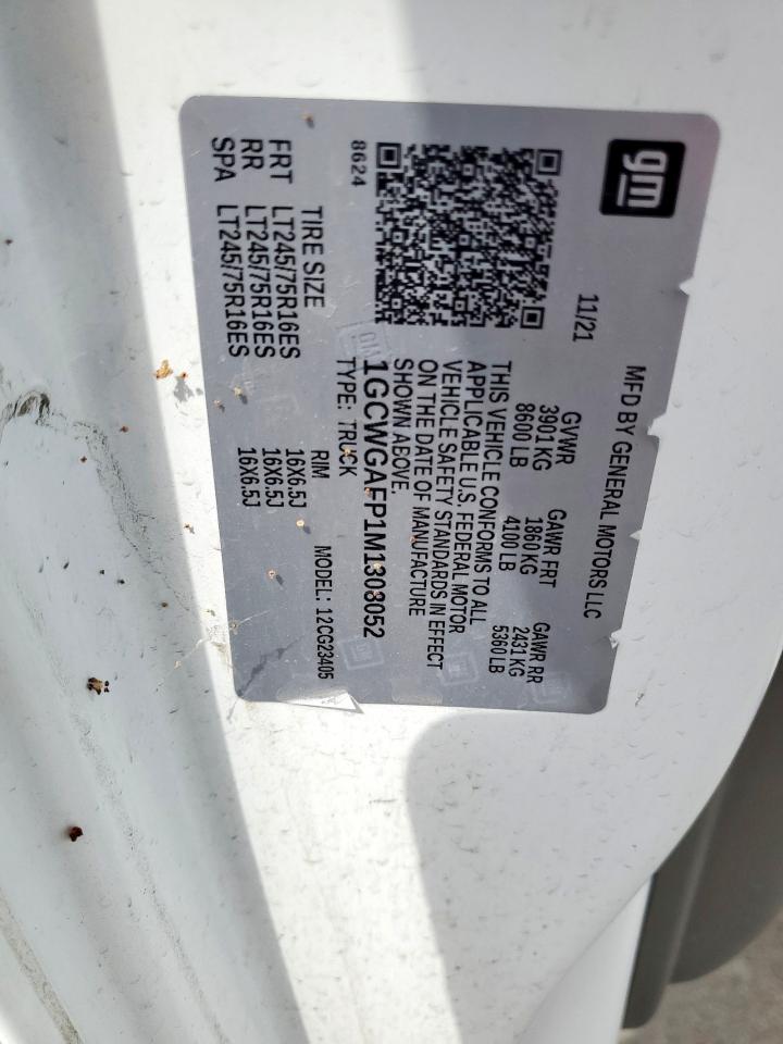 2021 Chevrolet Express G2500 VIN: 1GCWGAFP1M1308052 Lot: 81656165