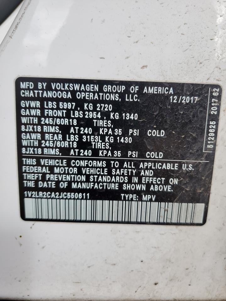 2018 Volkswagen Atlas Se VIN: 1V2LR2CA2JC550611 Lot: 83811785