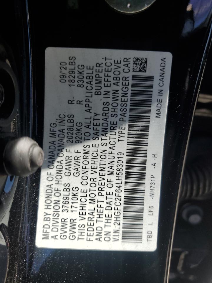 2020 Honda Civic Lx VIN: 2HGFC2F64LH583019 Lot: 80004665
