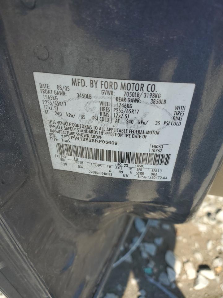 2005 Ford F150 Supercrew VIN: 1FTPW12525KF05609 Lot: 81518485