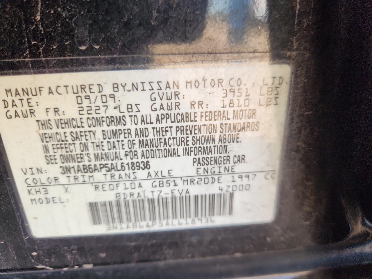 2010 Nissan Sentra 2.0 VIN: 3N1AB6AP5AL618936 Lot: 82065375