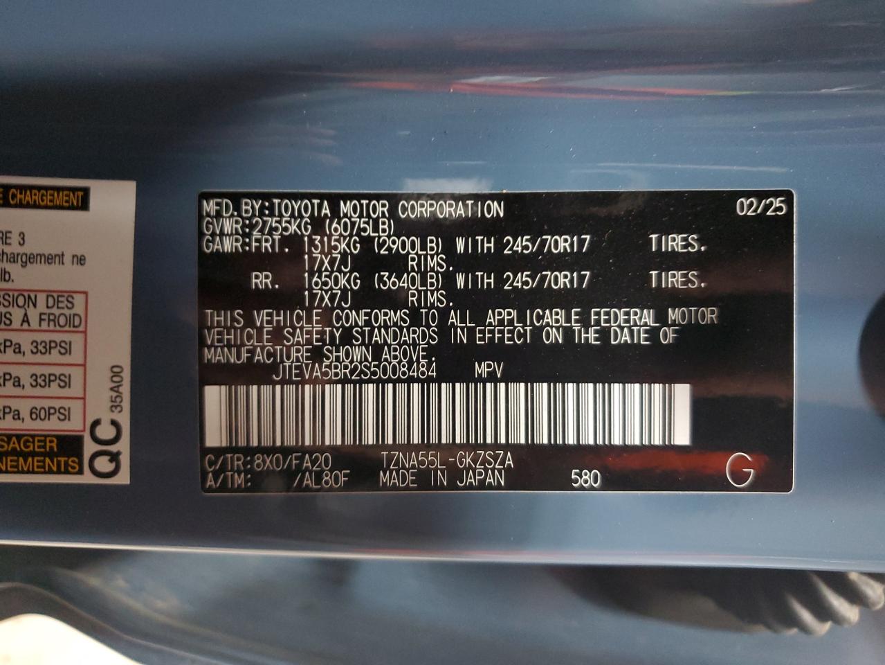 2025 Toyota 4Runner Sr5 VIN: JTEVA5BR2S5008484 Lot: 83953385