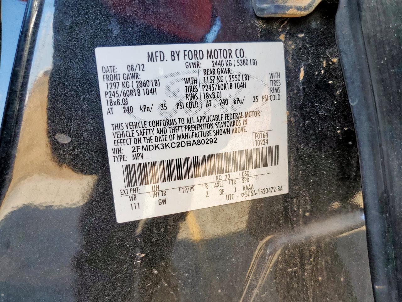 2013 Ford Edge Limited VIN: 2FMDK3KC2DBA80292 Lot: 84202175