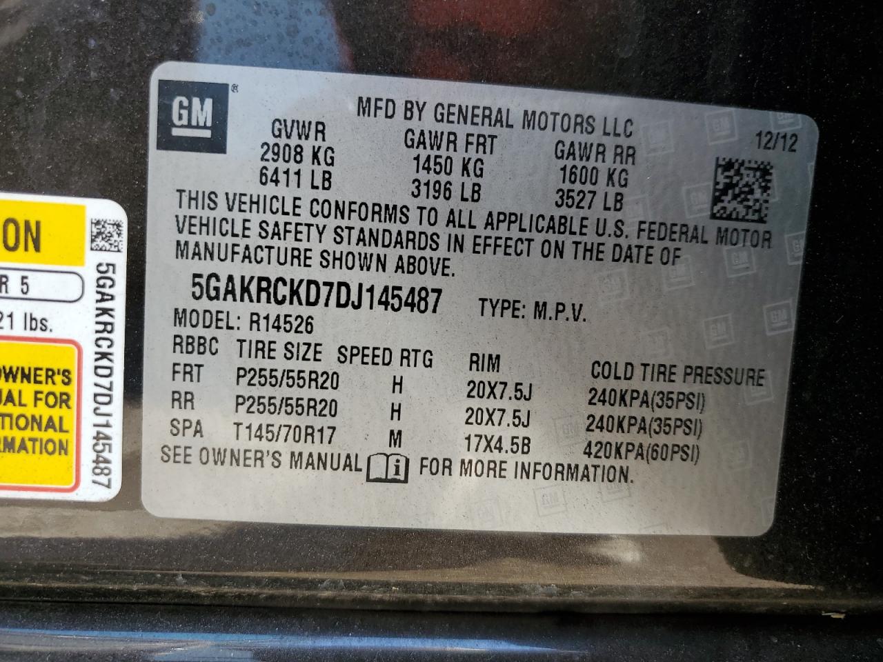 2013 Buick Enclave VIN: 5GAKRCKD7DJ145487 Lot: 80158755