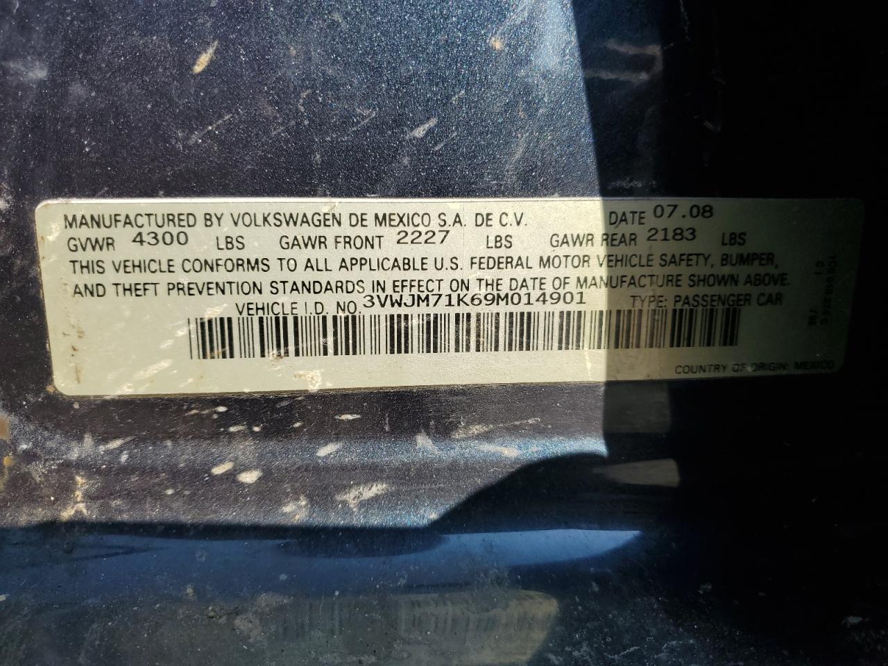 2009 Volkswagen Jetta S VIN: 3VWJM71K69M014901 Lot: 68946475