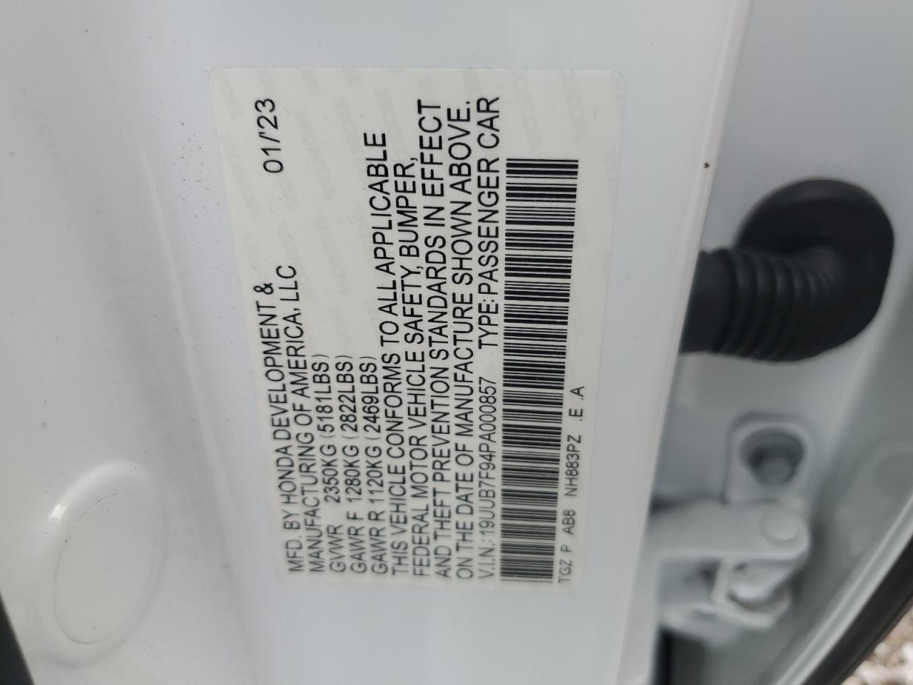 2023 Acura Tlx Type S VIN: 19UUB7F94PA000857 Lot: 82087165