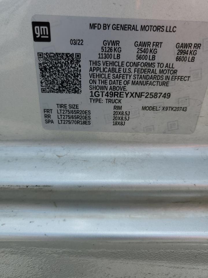 2022 GMC Sierra K2500 Denali VIN: 1GT49REYXNF258749 Lot: 81885725