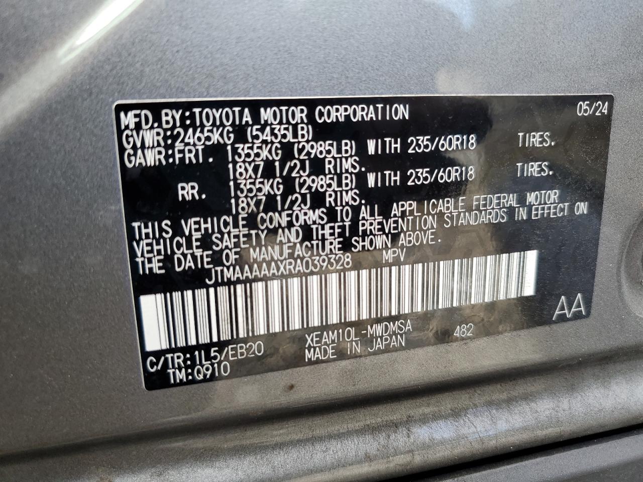 2024 Toyota Bz4X Xle VIN: JTMABACA6RA066052 Lot: 83934855