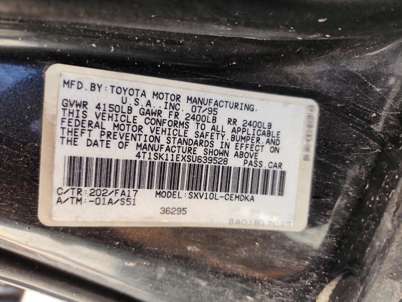 1995 Toyota Camry Dx VIN: 4T1SK11EXSU639528 Lot: 82133105