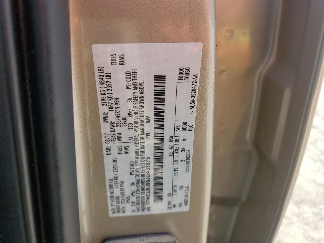 2018 Ford Escape Titanium VIN: 1FMCU9J99JUA33975 Lot: 81235145