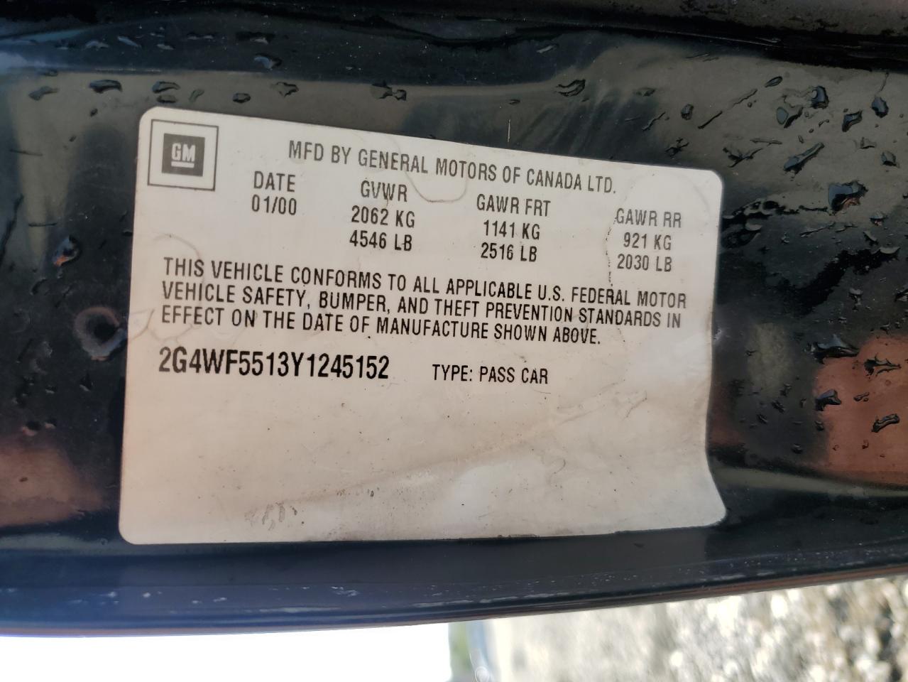 2000 Buick Regal Gs VIN: 2G4WF5513Y1245152 Lot: 81239025