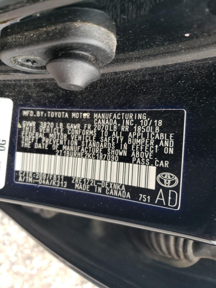 2019 Toyota Corolla L VIN: 2T1BURHE2KC187090 Lot: 84708715