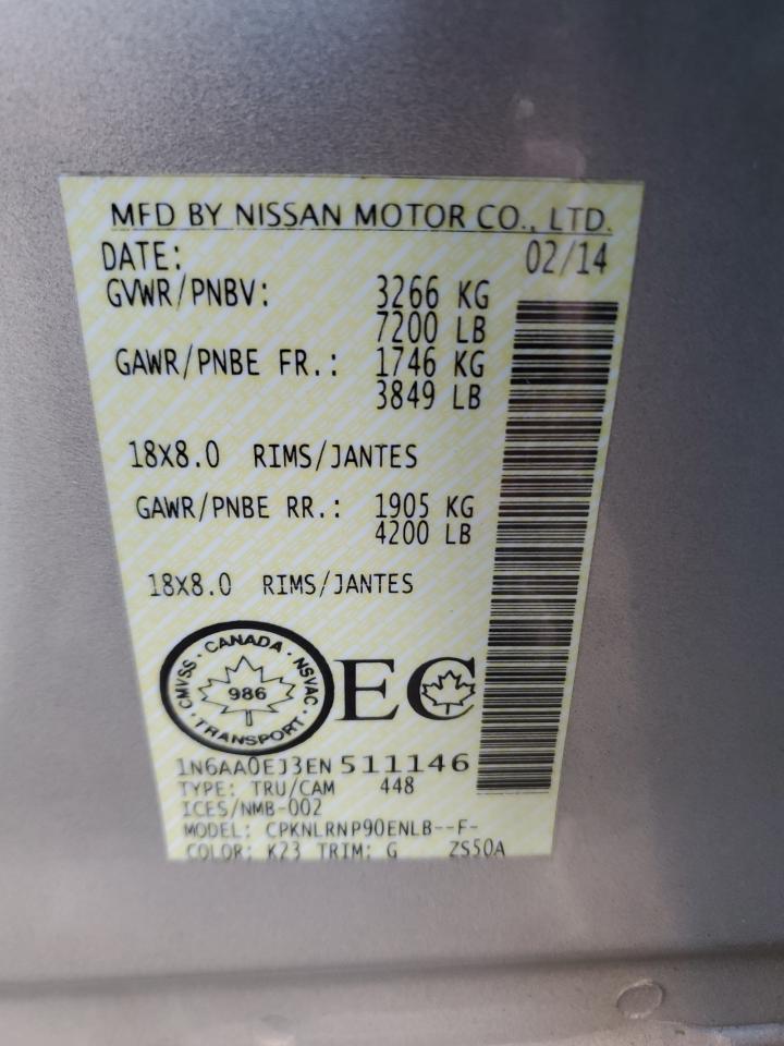 2014 Nissan Titan S VIN: 1N6AA0EJ3EN511146 Lot: 80878655