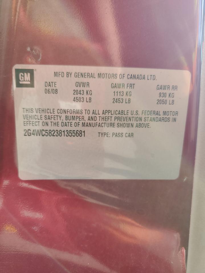 2008 Buick Lacrosse Cx VIN: 2G4WC582381355681 Lot: 80998305