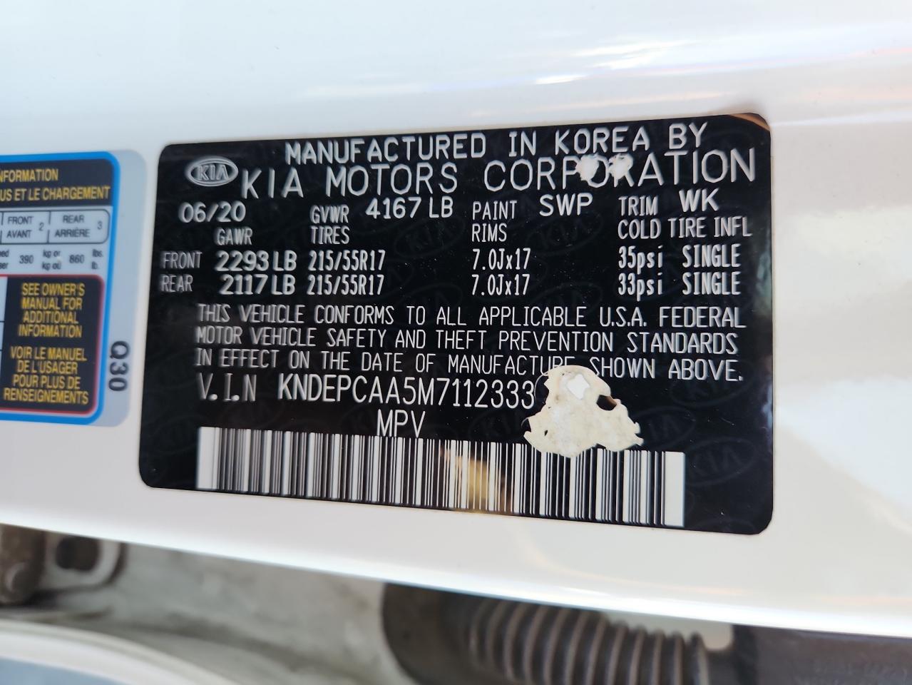 2021 Kia Seltos Lx VIN: KNDEPCAA5M7112333 Lot: 71521775