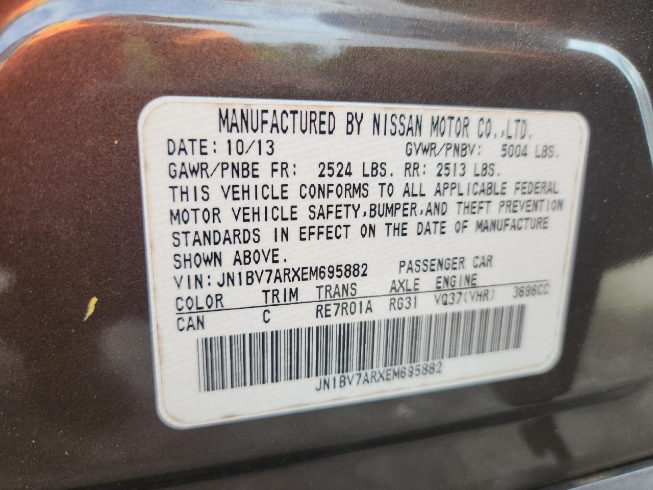 2014 Infiniti Q50 Base VIN: JN1BV7ARXEM695882 Lot: 81826675