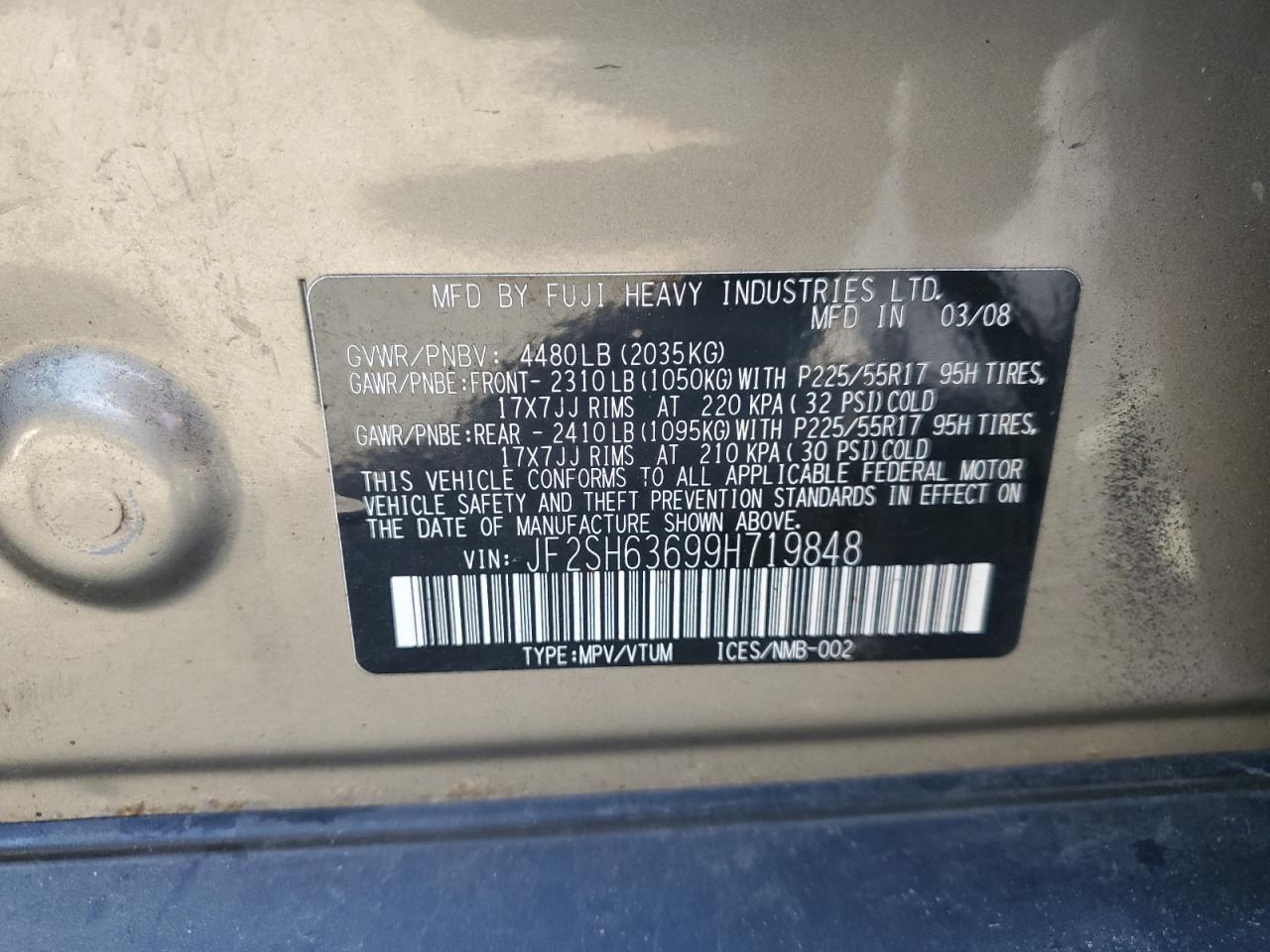 2009 Subaru Forester 2.5X Premium VIN: JF2SH63699H719848 Lot: 81131975