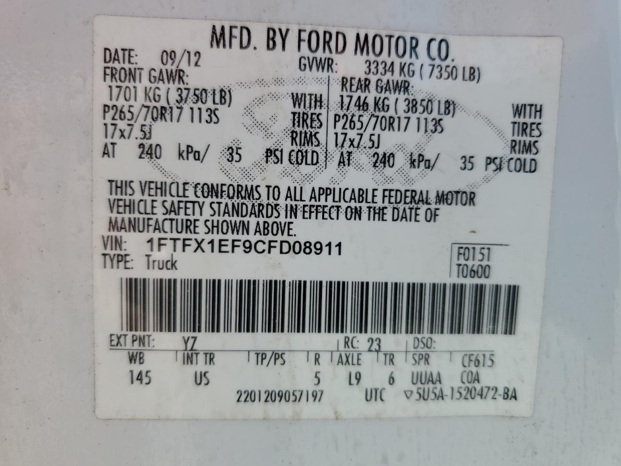 2012 Ford F150 Super Cab VIN: 1FTFX1EF9CFD08911 Lot: 81119535