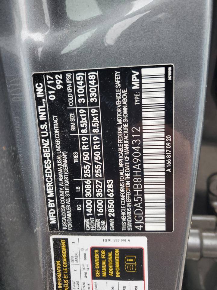 2017 Mercedes-Benz Gle 350 4Matic VIN: 4JGDA5HB8HA904312 Lot: 70880905