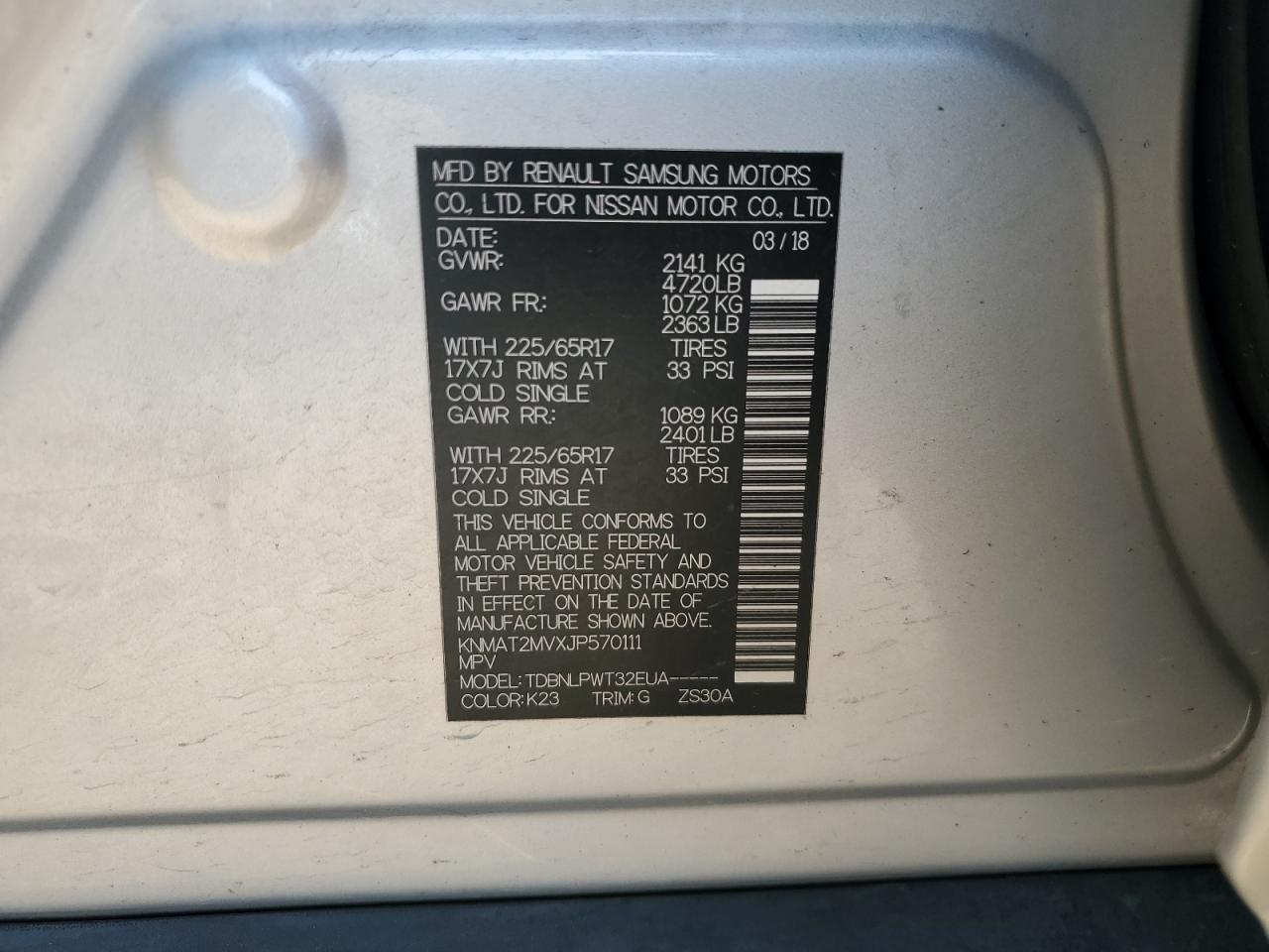 2018 Nissan Rogue S VIN: KNMAT2MVXJP570111 Lot: 80915785