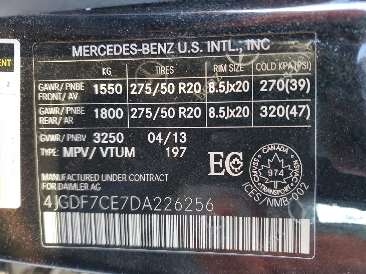 2013 Mercedes-Benz Gl 450 4Matic VIN: 4JGDF7CE7DA226256 Lot: 84455155