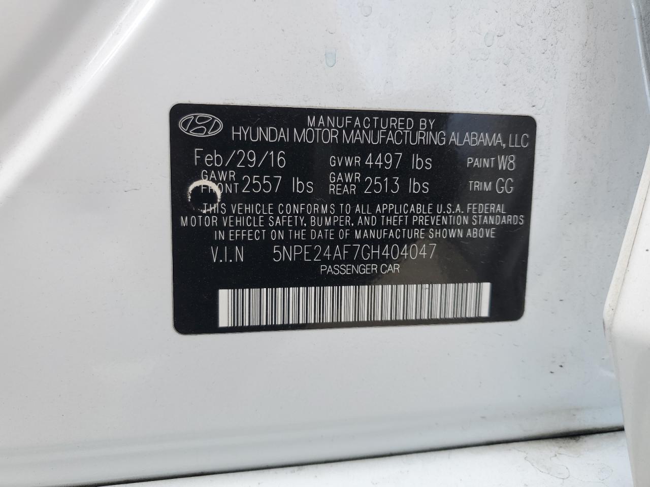 2016 Hyundai Sonata Se VIN: 5NPE24AF7GH404047 Lot: 83795225