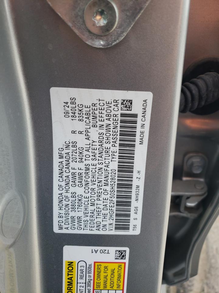 2025 Honda Civic Sport VIN: 2HGFE2F50SH528020 Lot: 70922335