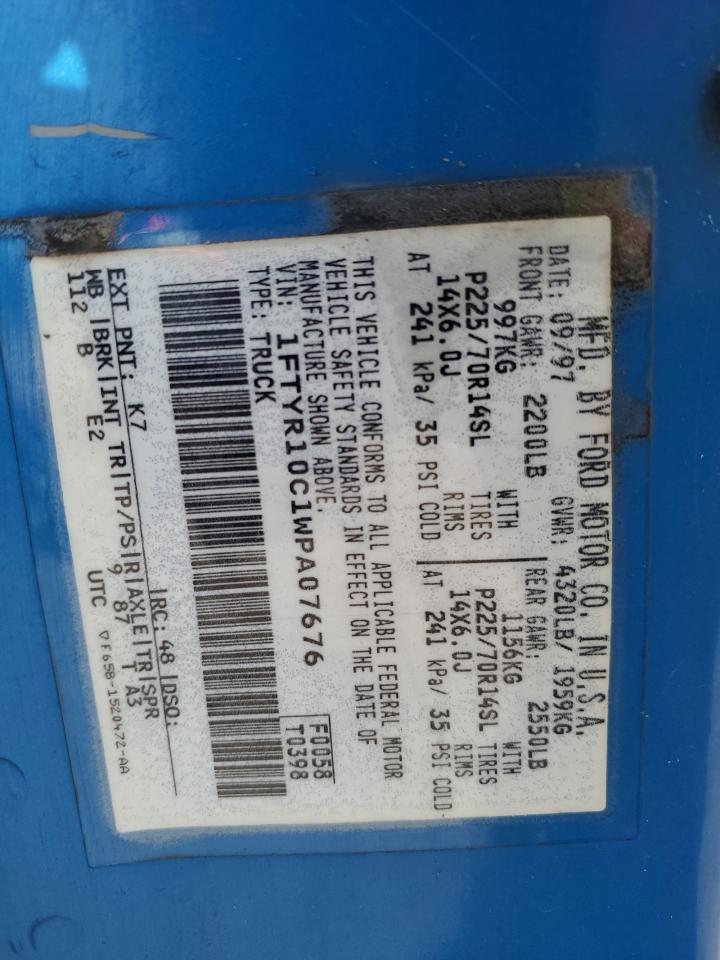 1998 Ford Ranger VIN: 1FTYR10C1WPA07676 Lot: 84010125