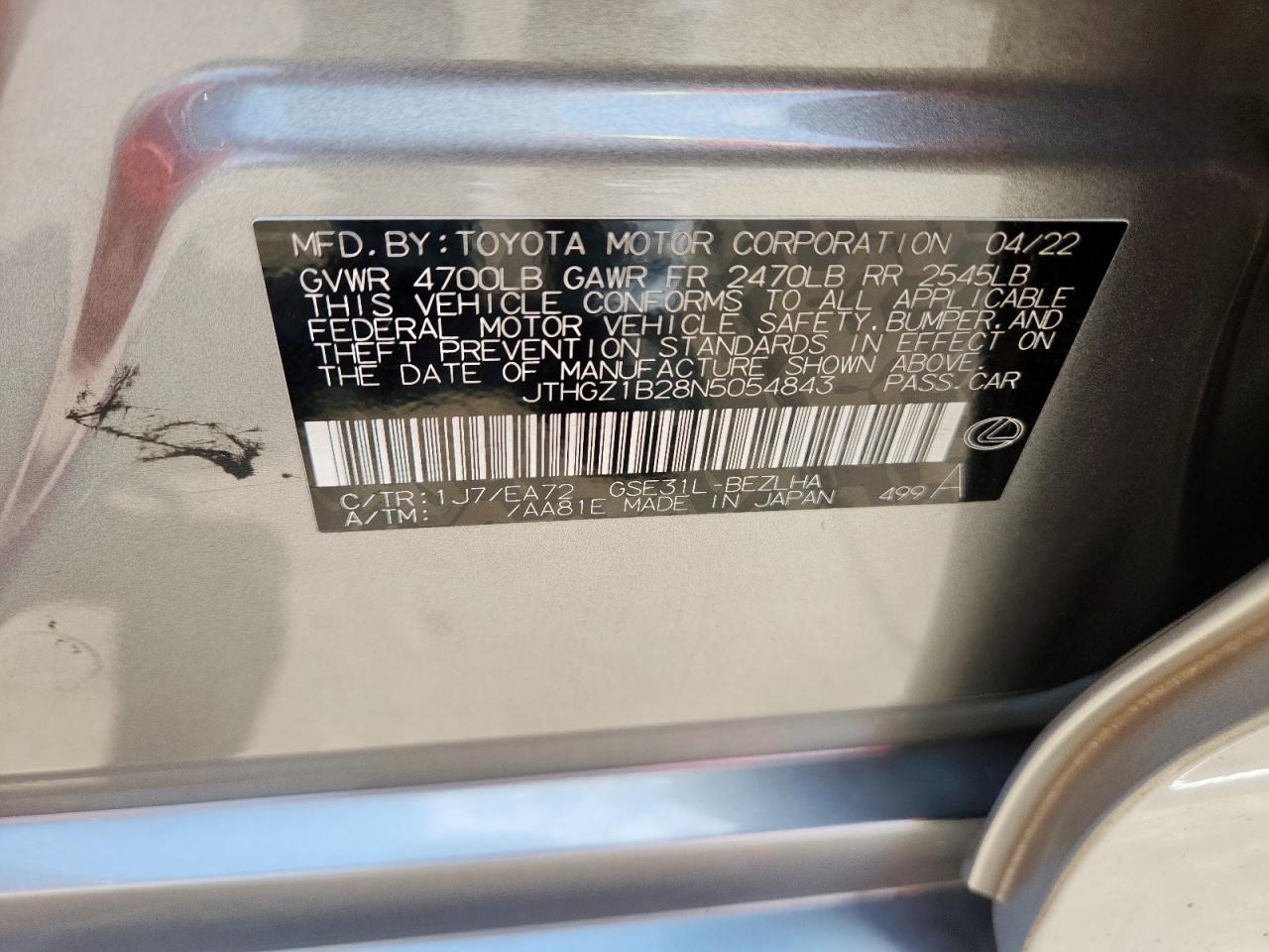 2022 Lexus Is 350 F Sport VIN: JTHGZ1B28N5054843 Lot: 84794125