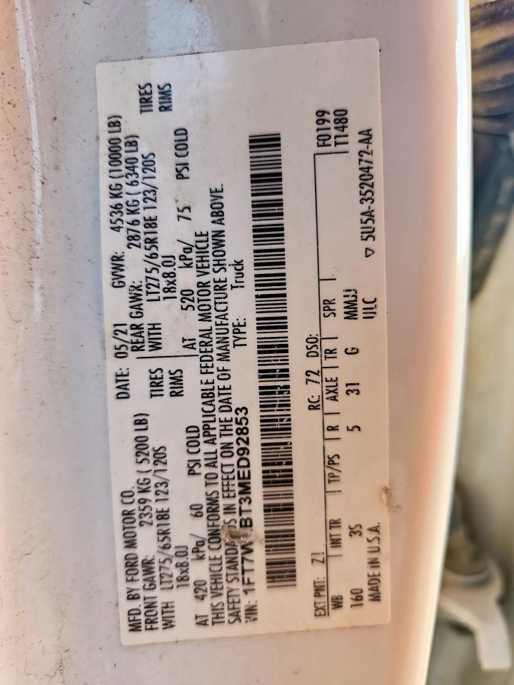 2021 Ford F250 Super Duty Xlt VIN: 1FT7W2BT3MED92853 Lot: 71212185