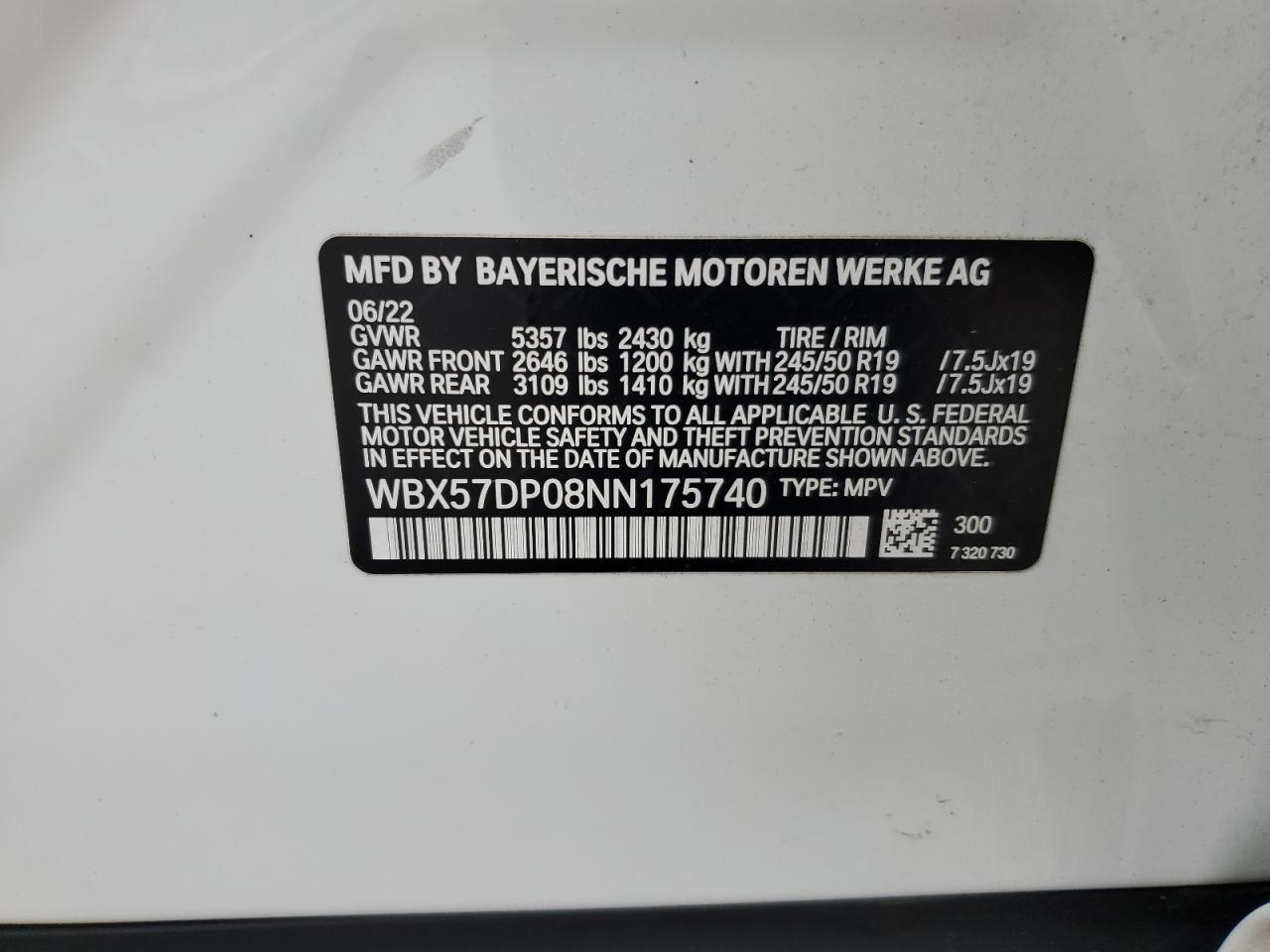 2022 BMW X3 xDrive30I VIN: WBX57DP08NN175740 Lot: 81709845