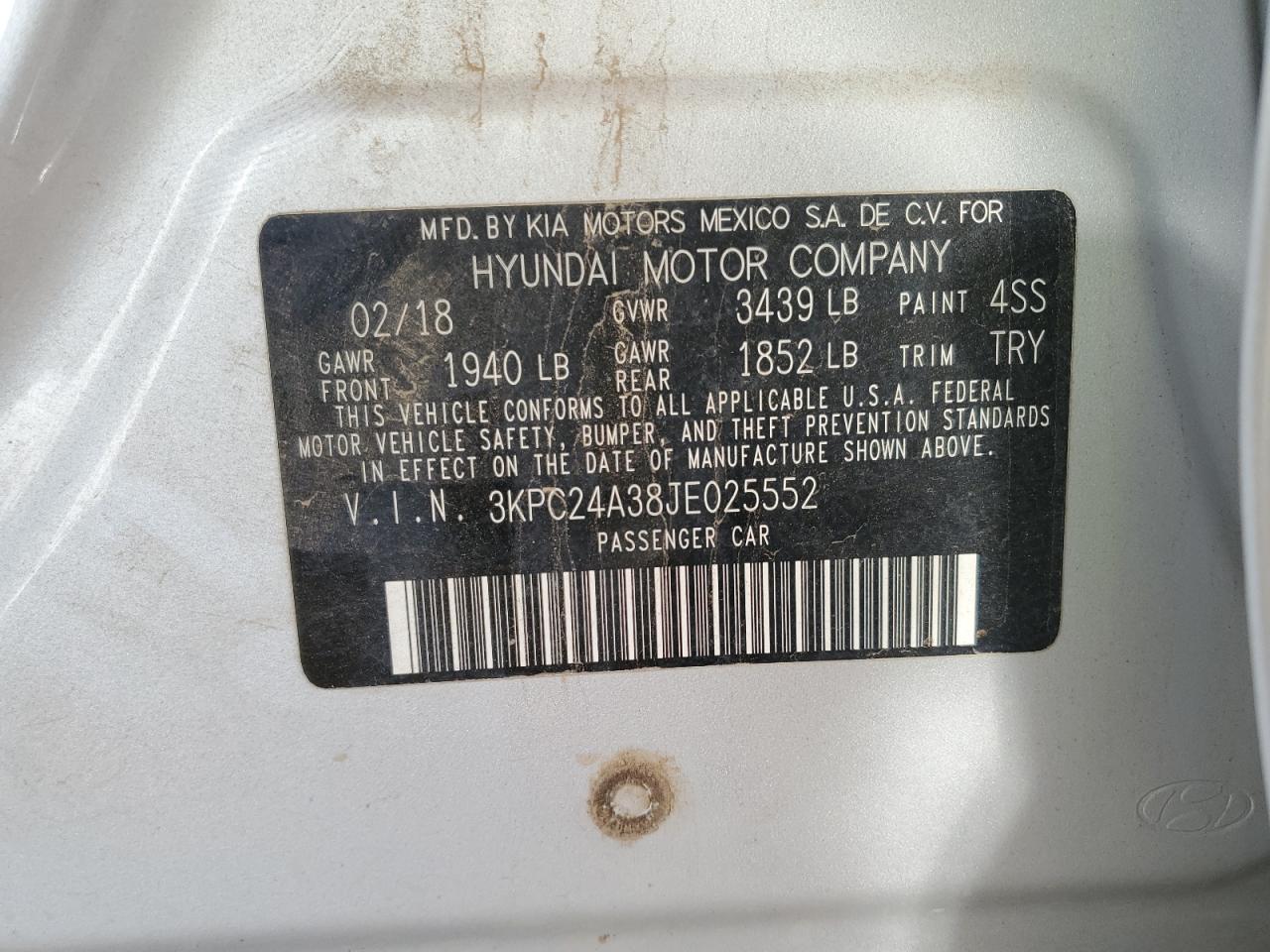 2018 Hyundai Accent Se VIN: 3KPC24A38JE025552 Lot: 72092495