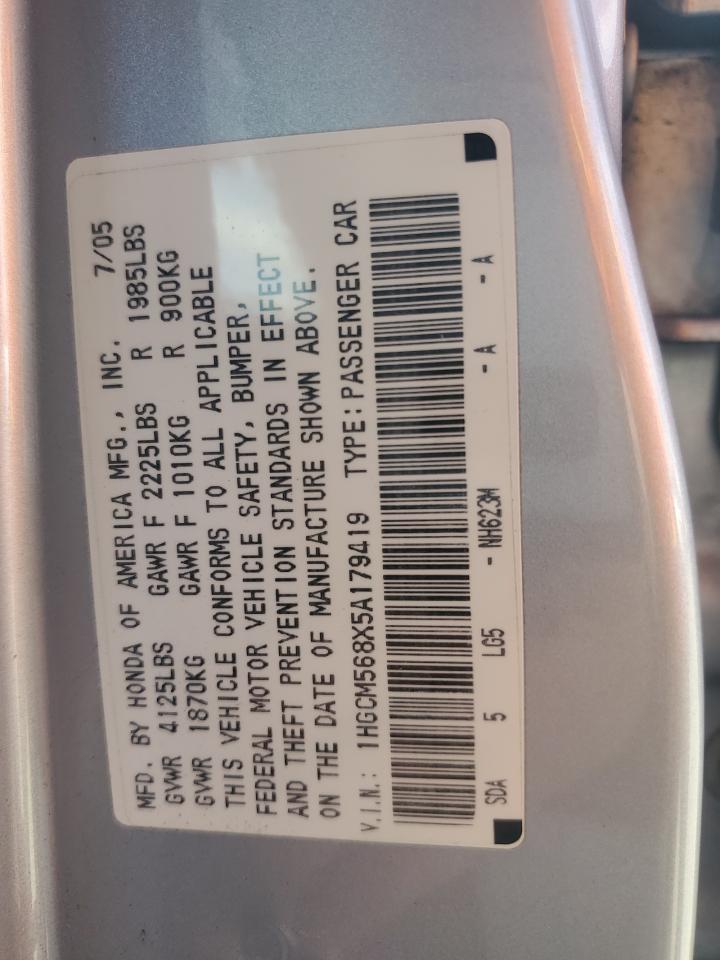 2005 Honda Accord Ex VIN: 1HGCM568X5A179419 Lot: 71201595
