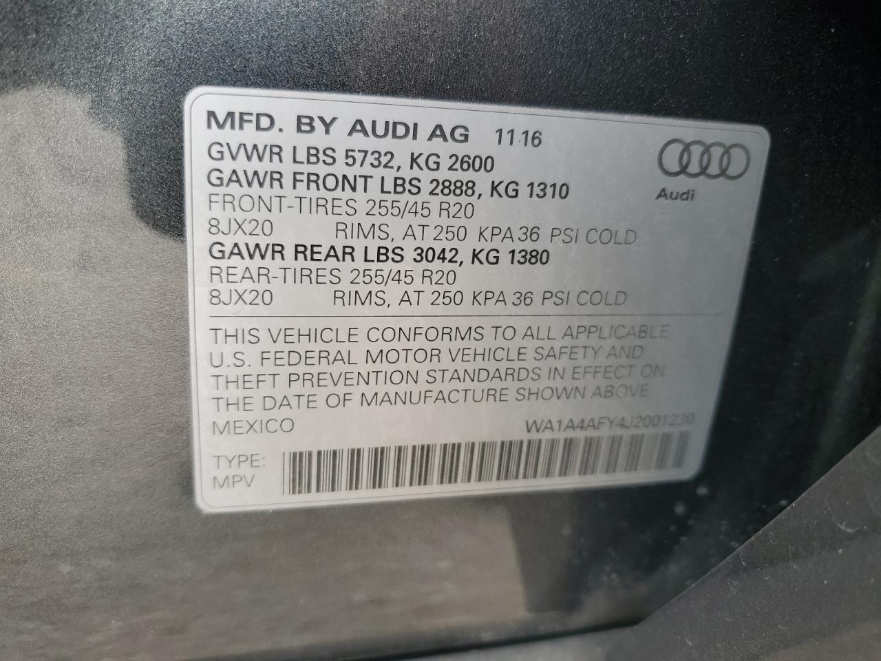 2018 Audi Sq5 Premium Plus VIN: WA1A4AFY4J2001230 Lot: 70999245