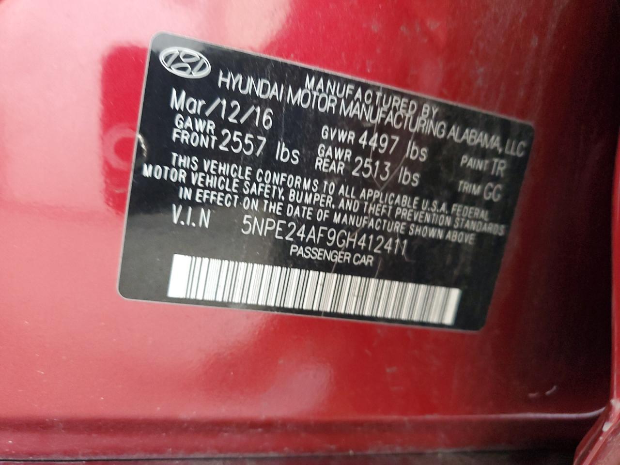 2016 Hyundai Sonata Se VIN: 5NPE24AF9GH412411 Lot: 71773185